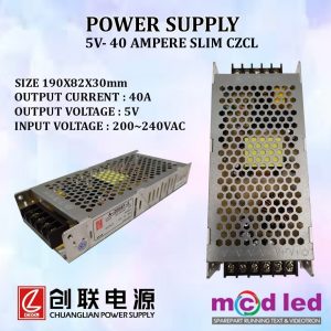 POWER SUPPLY RUNNING TEXT 5 VOLT 40 AMPERE SLIM CZCL
