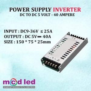 POWER SUPPLY INPUT DC 9 – 36 VOLT OUTPUT 5 VOLT 40 AMPERE UNTUK MOBIL BUS TRUK – 5V – 40A